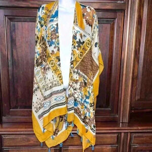 Woven Heart Bohemian Tunic Caftan Summer Lightweight One Size Yellow Blue